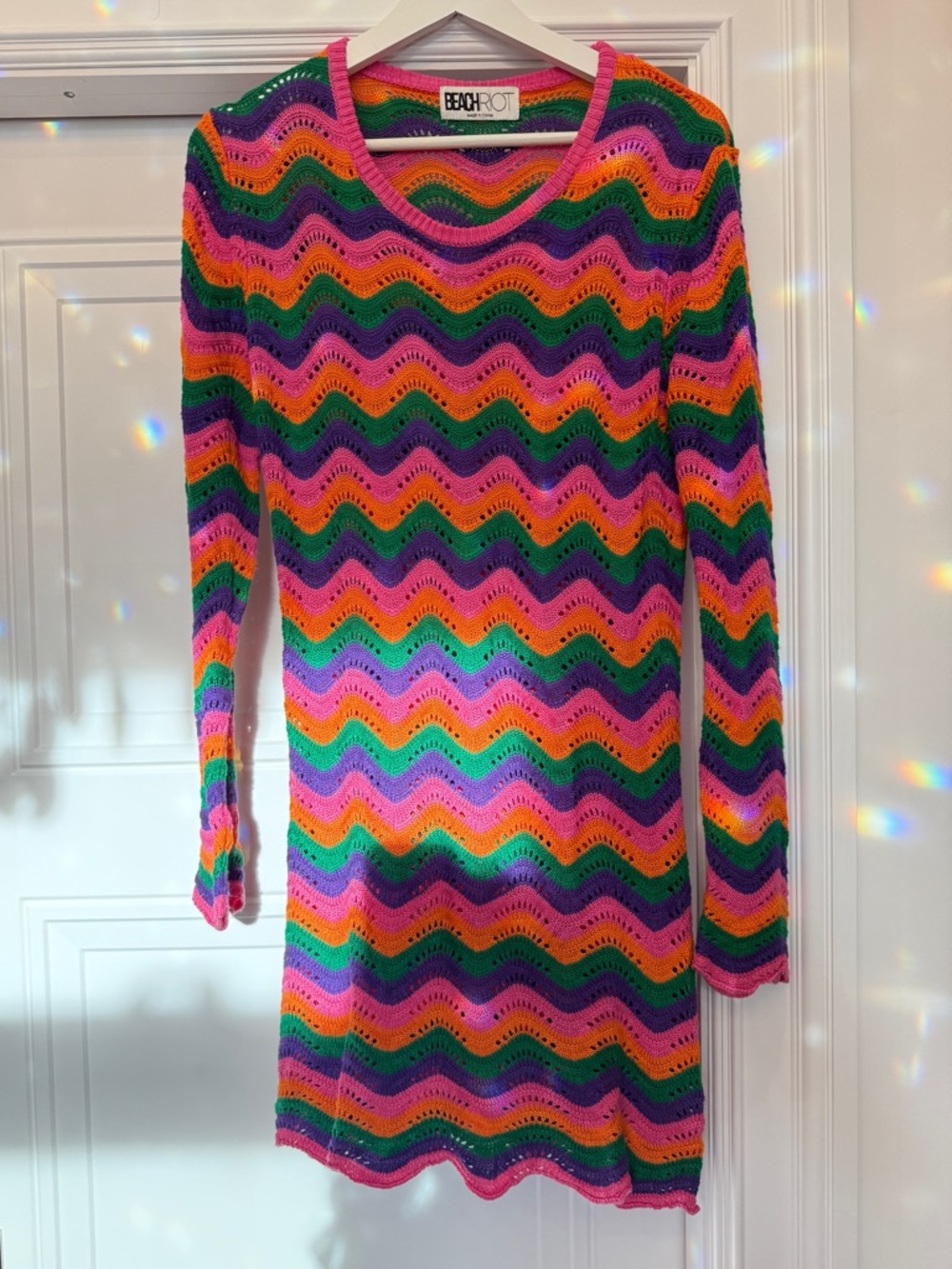 Beach Riot bright colorful knit mini dress bell sleeve large coverup